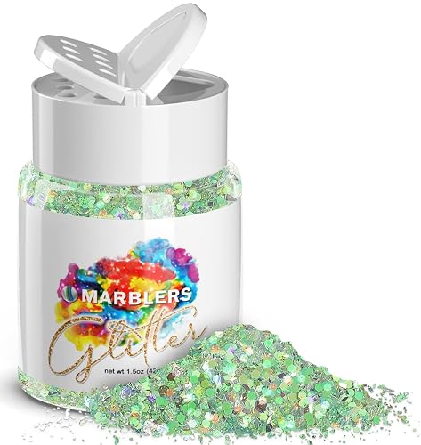 MARBLERS Holographic Glitter [Mixed Green] 1.5oz (42g) | Chunky | Non-Toxic, Vegan, Cruelty-Free | Face, Body, Eyeshadow, Hair, Festival, Party Makeup Beauty & Personal Care MARBLERS