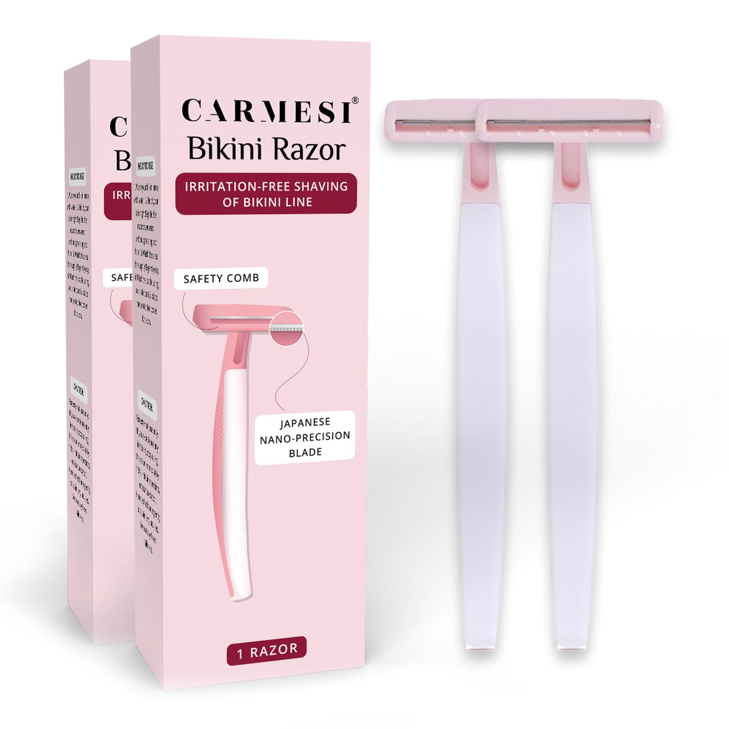 Carmesi Bikini Razor for Women - No Cuts, No Bumps Hair Removal - Japanese Nano-Precision Blade with Safety Comb - Smooth, Irritation-Free Bikini Line Beauty and Personal Care Carmesi