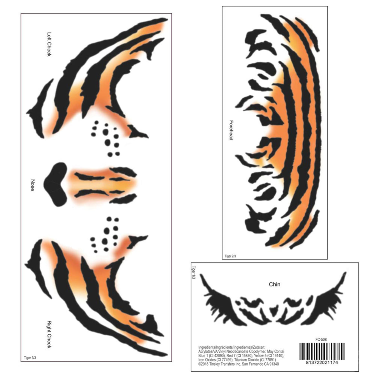 Tinsley Transfers Tiger Face Tattoo Standard