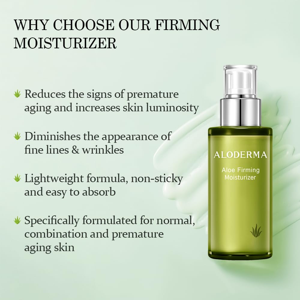 Aloderma Aloe Vera Firming Facial Moisturizer with 72% Organic Ingredients - Nourishing & Replenishing - Natural Face Lotion for Aging Skin - Smooths Beauty & Personal Care Aloderma