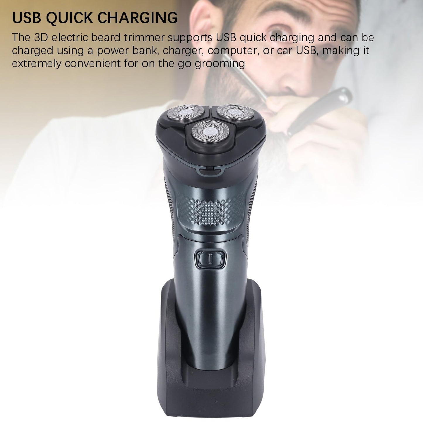 Electric Trimmer for Men, Electric Shaver, USB Rechargeable 3D Floating Head Cordless Beard Trimmer with Quiet Motor, for Wet and Dry Use Beauty and Personal Care Pongnas