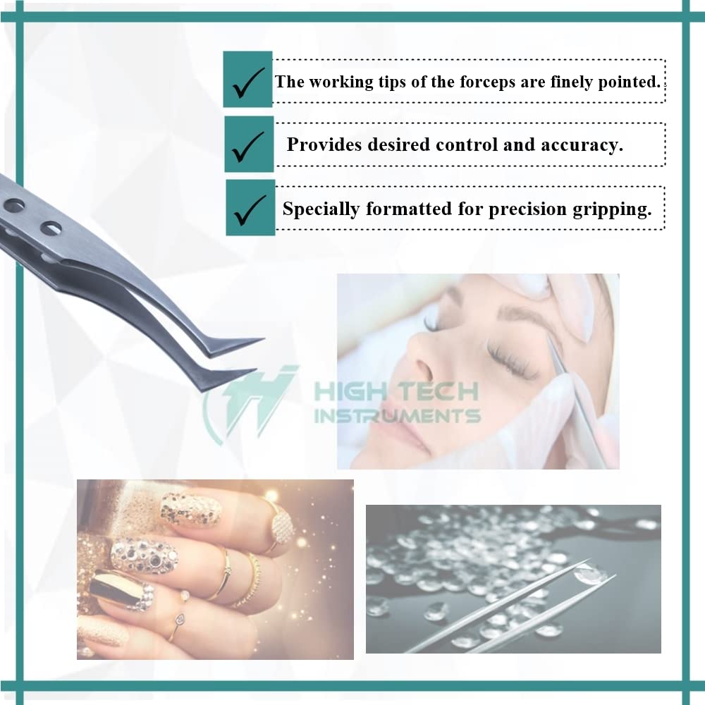 Professional Stainless Steel Tweezers 4.75" with Fine Precision Tips & Fenestrated Handle Suitable for Facial Hair, Splinter and Ingrown Hair Removal Beauty and Personal Care HIGH TECH INSTRUMENTS