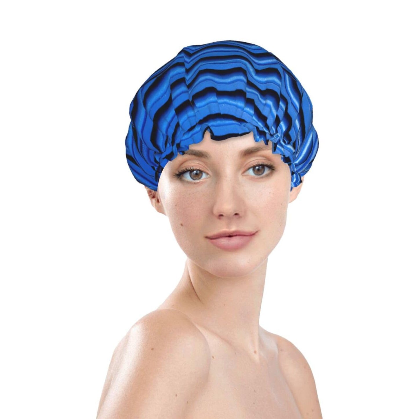 Blue Corrugated Wall Art Shower Cap For Women Reusable Double Layers Bathing Bath Cap Hair Caps Waterproof Elastic Band Ladies Spa Salon Shower Hat Beauty and Personal Care GDSHJKLW