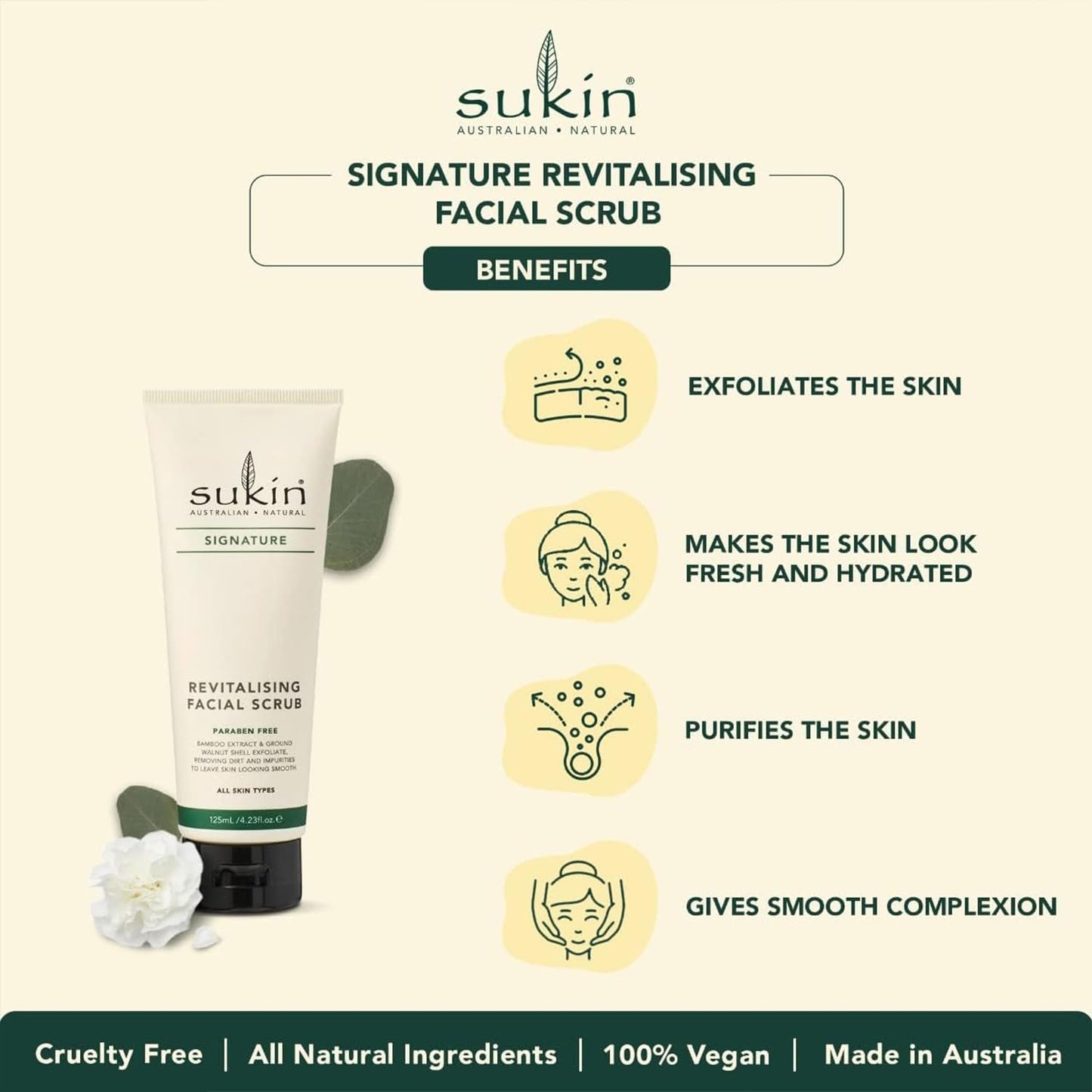 Sukin Signature Facial Scrub, Revitalizing - Natural Face Exfoliant with Bamboo Extract + Walnut Shell Powder, Microbead-Free, 4.23 Oz Beauty & Personal Care Sukin