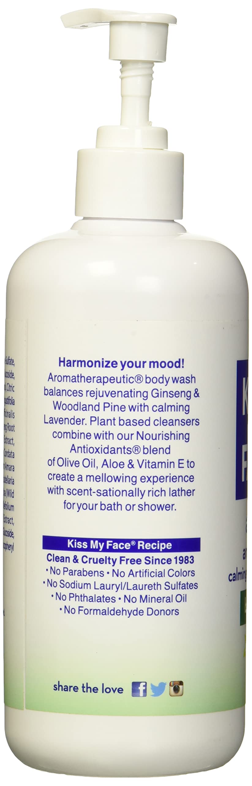 Kiss My Face Anti-Stress Woodland Pine & Ginseng Shower Gel - Rejuvenate Your Mood With Ginseng & Woodland Pine - Antioxidant Blend of Olive Oil, Aloe Beauty & Personal Care Kiss My Face