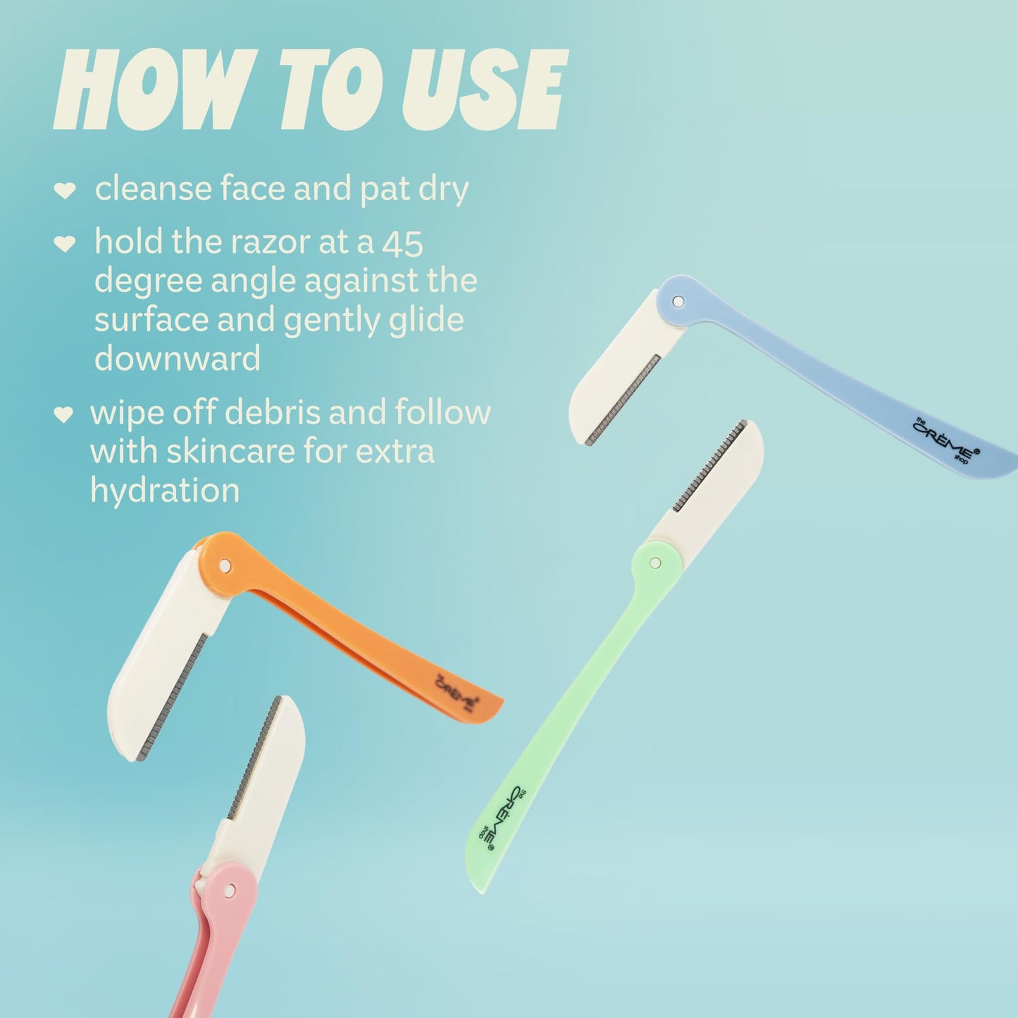 The Crème Shop Retractable Multi-Purpose Razors for Women - 4pc Face & Brow Razors, Dermaplaning Tool - Travel Size Toiletries Essential (Pastel) Beauty and Personal Care The Crème Shop