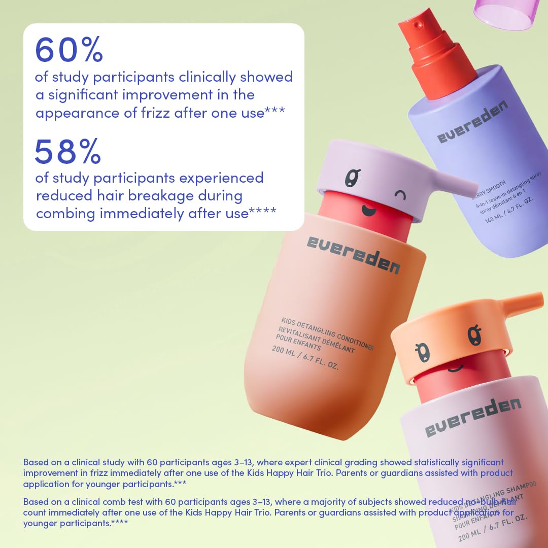 Evereden Kids Shampoo, Conditioner & Detangling Spray Set | Dermatologist-Tested, Plant Protein Peptides & Argan Oil | Gentle, No Silicones, Sulfate Beauty & Personal Care Evereden