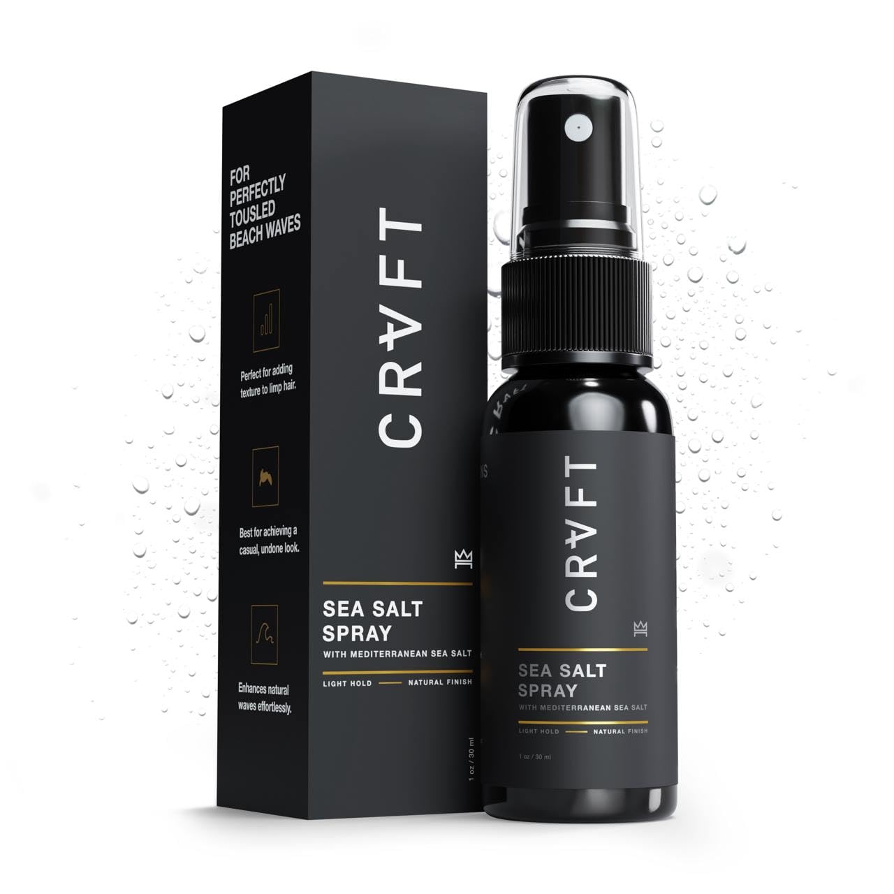 CRVFT Sea Salt Spray 1oz | Light Hold/Natural Finish | Add Volume & Texture | Ideal for All Hair Types & Lengths | Men's Texturizing Surf Spray | Made Beauty & Personal Care Hair Craft Co.