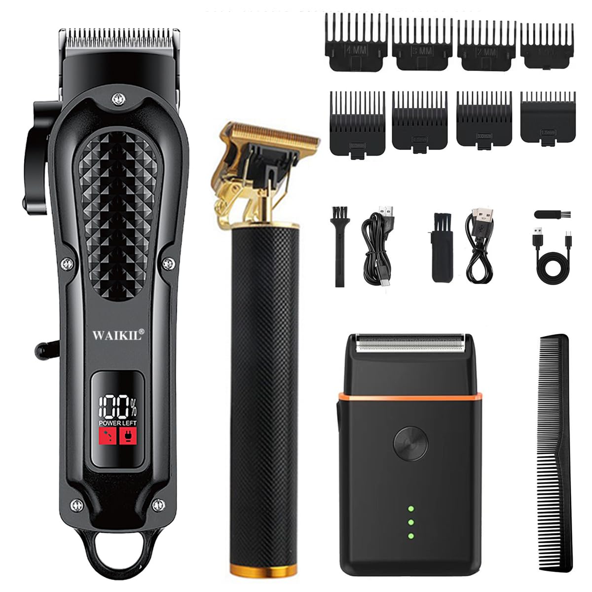 WAIKIL Barber Hair Clippers Kit for Men,Cordless Clippers with T-Blade Trimmer & Shaver,Rechargeable Hair Cutting Set with Guide Combs,Beard Grooming Beauty and Personal Care WAIKIL