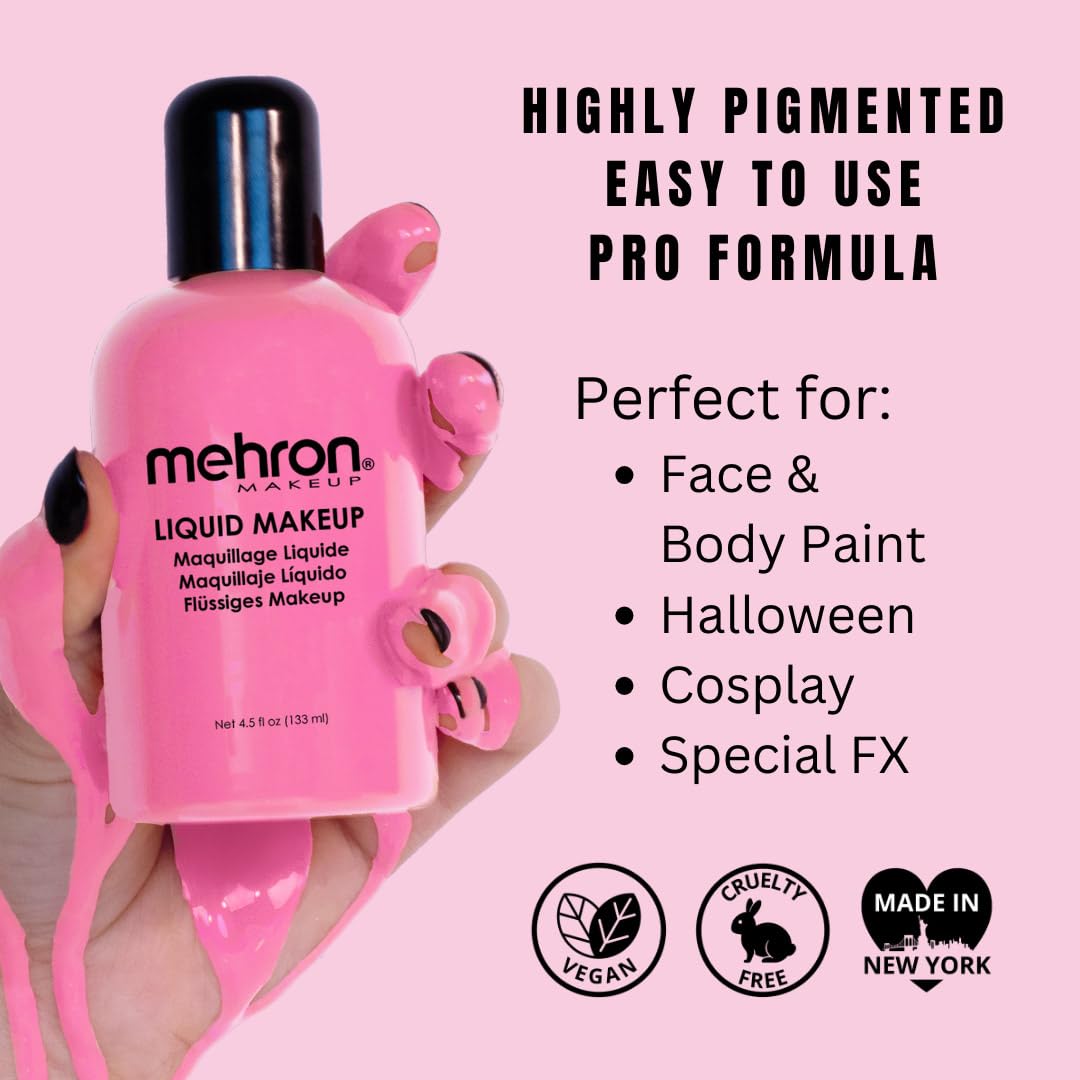 Mehron Makeup Liquid Makeup | Face Paint and Body Paint Perfect for Halloween, Cosplay I Air Brush Compatible 4.5 oz (133 ml) (PINK) Beauty & Personal Care Mehron
