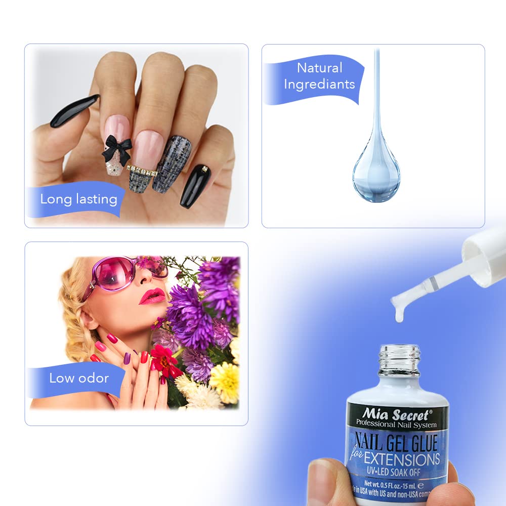 MIA SECRET 0.5Floz NAIL GEL GLUE FOR EXTENSIONS UV-LED SOAK OFF Beauty & Personal Care Mia Secret