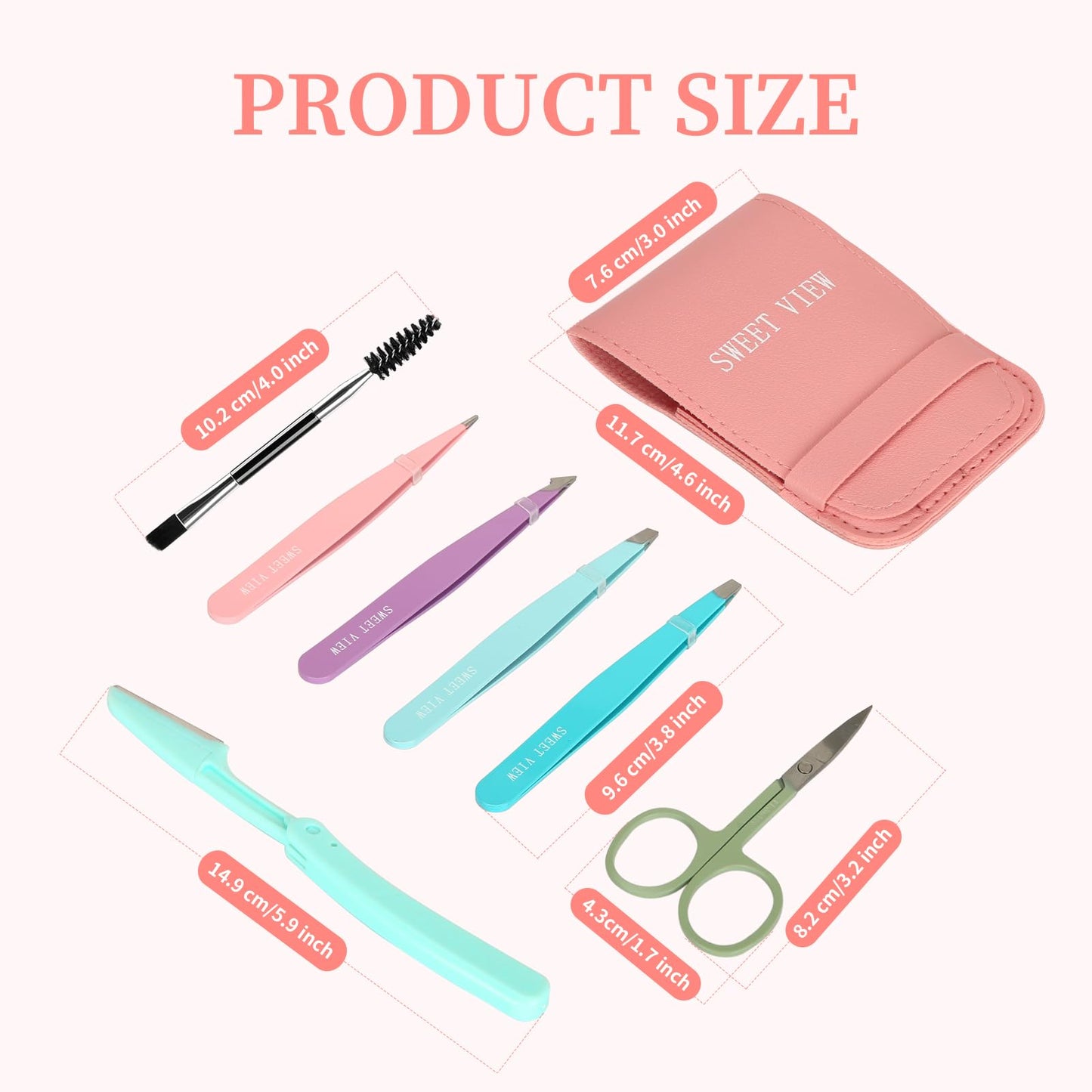 SWEET VIEW 7pcs Eyebrow Tweezers Kit for Women Precision Plucker with Brow Scissors & Razor & Spoolie for Facial, Chin, Brow, Splinter and Ingrown Beauty and Personal Care SWEET VIEW