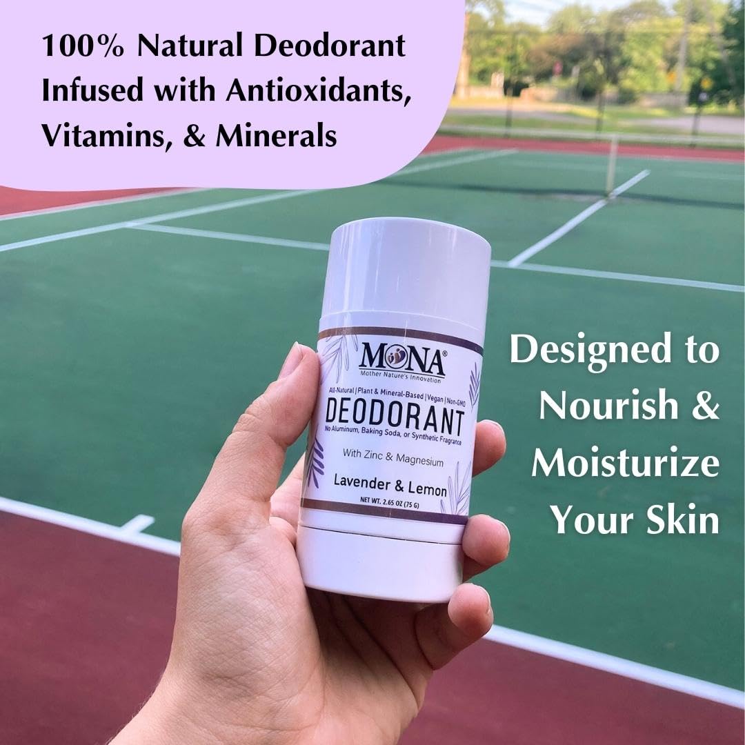 MONA BRANDS All Natural Magnesium Deodorant for Women & Men - Aluminum, Baking Soda, & Synthetic Fragrance Free for Sensitive Skin (Lavender Lemon) Beauty and Personal Care MONA
