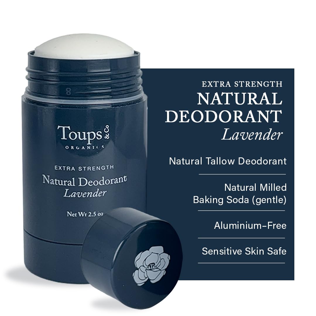 Toups & Co Natural Extra-Strength Deodorant - Lavender - Aluminum-Free Odor Protection - With Grass-Fed Tallow & Magnesium - Baking Soda Balanced Beauty and Personal Care Toups and Co