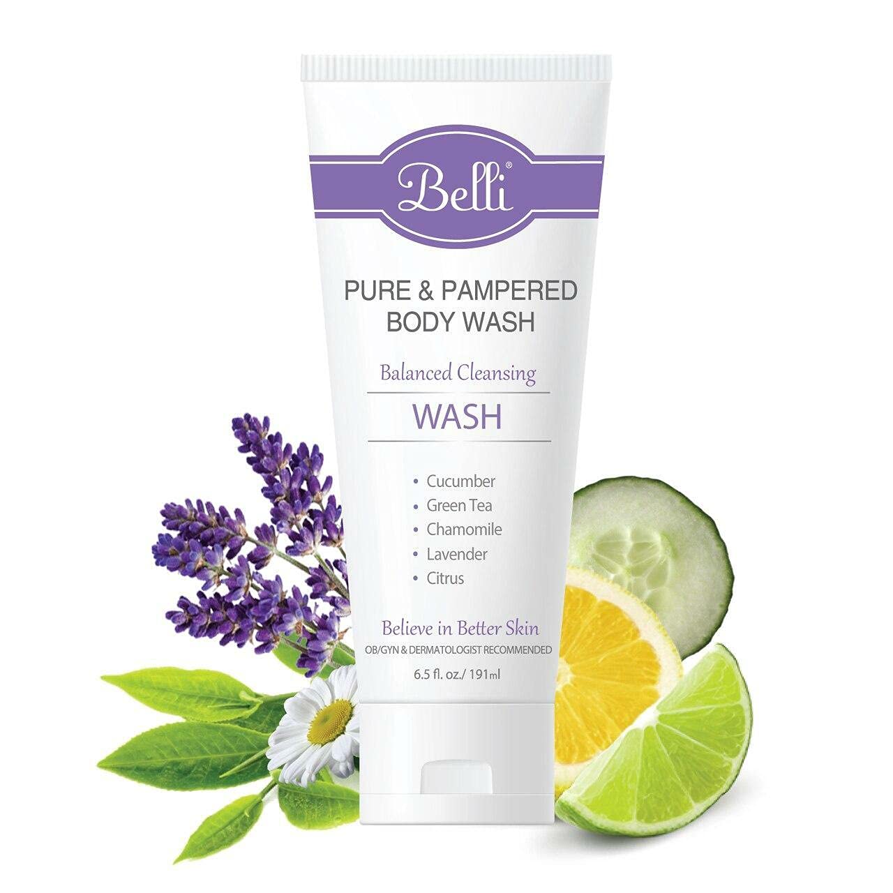 Belli Skincare Pure and Pampered Body Wash, Moisturizing Skin Cleanser, Contains Cucumber Green Tea Extracts, For All Skin Types, Dermatologist Beauty & Personal Care Belli
