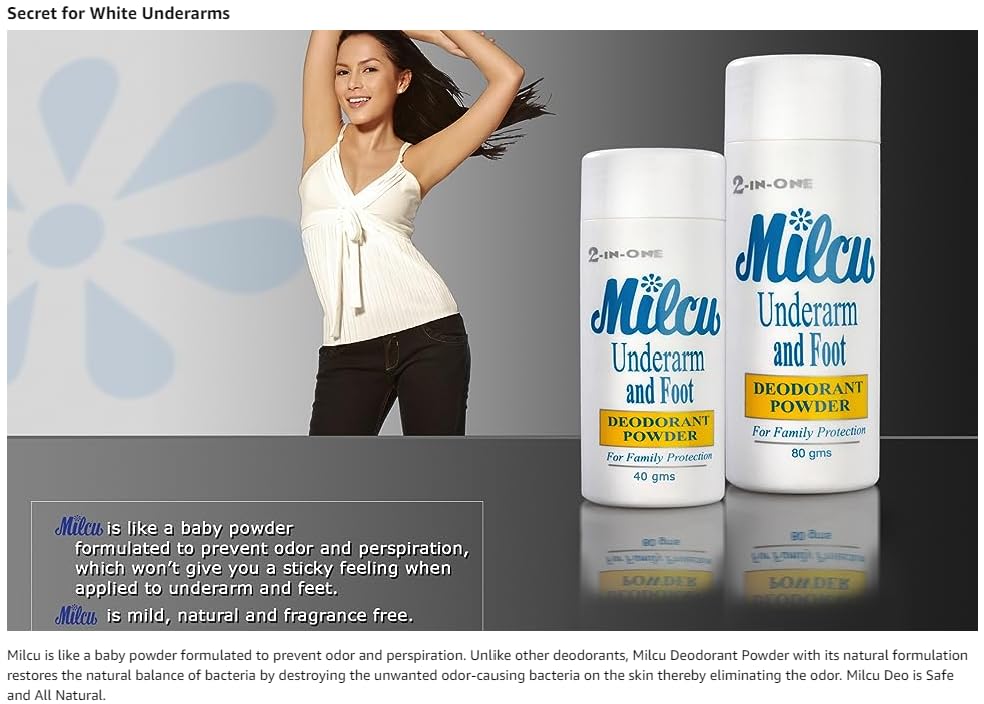Milcu Underarm & Foot Deodorant Powder 80 grams Large Size by Milcu Beauty and Personal Care Milcu
