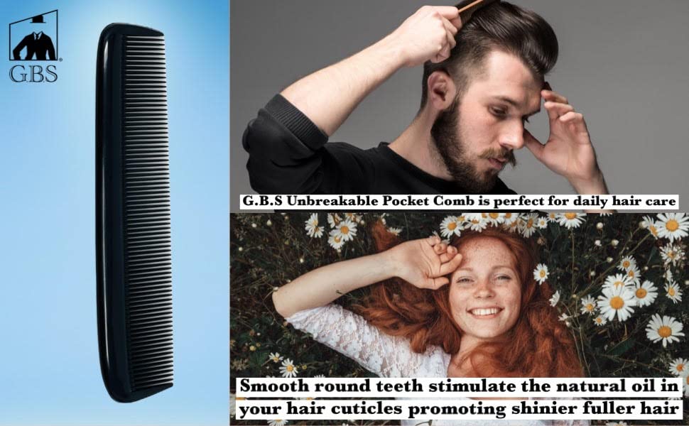 GENTS 15 for Men's Hair Black Pack Pocket Size Beard & Mustache Combs Unbreakable 15 All Fine Sideburns for Travel Effortless Glide Peak Comfort Bag