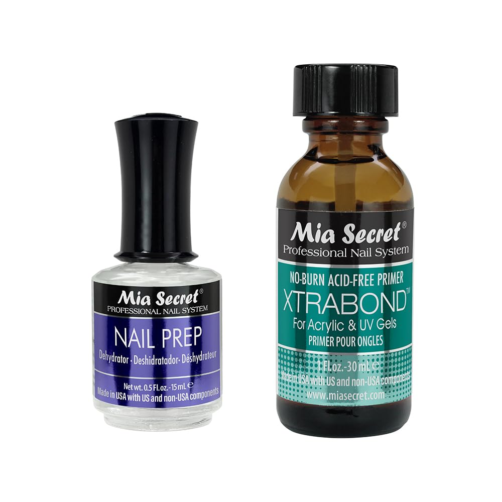 Mia Secret Professional Natural Nail Prep Dehydrate and Xtra Bond, Acid-Free Primer Set. Superior Bonding Primer for Acrylic Powder and Gel Nail