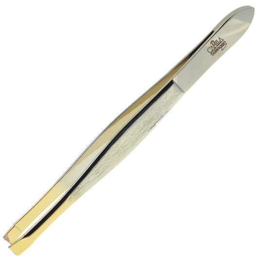 Camila Solingen CS31 3 1/2" Gold Tipped, Surgical Grade, German Carbon Steel Tweezers (Straight) - Flawless Facial Hair and Eyebrow Shaping Beauty and Personal Care Camila Solingen