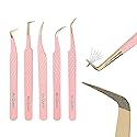 Ms.Queen Eyelash Extension Tweezers Set,Fiber Tip Volume Tweezers Curved 45 90 Degree Angled Tip Lash Tweezers for Mega Volume Mink Lashes Beauty & Personal Care Ms.Queen