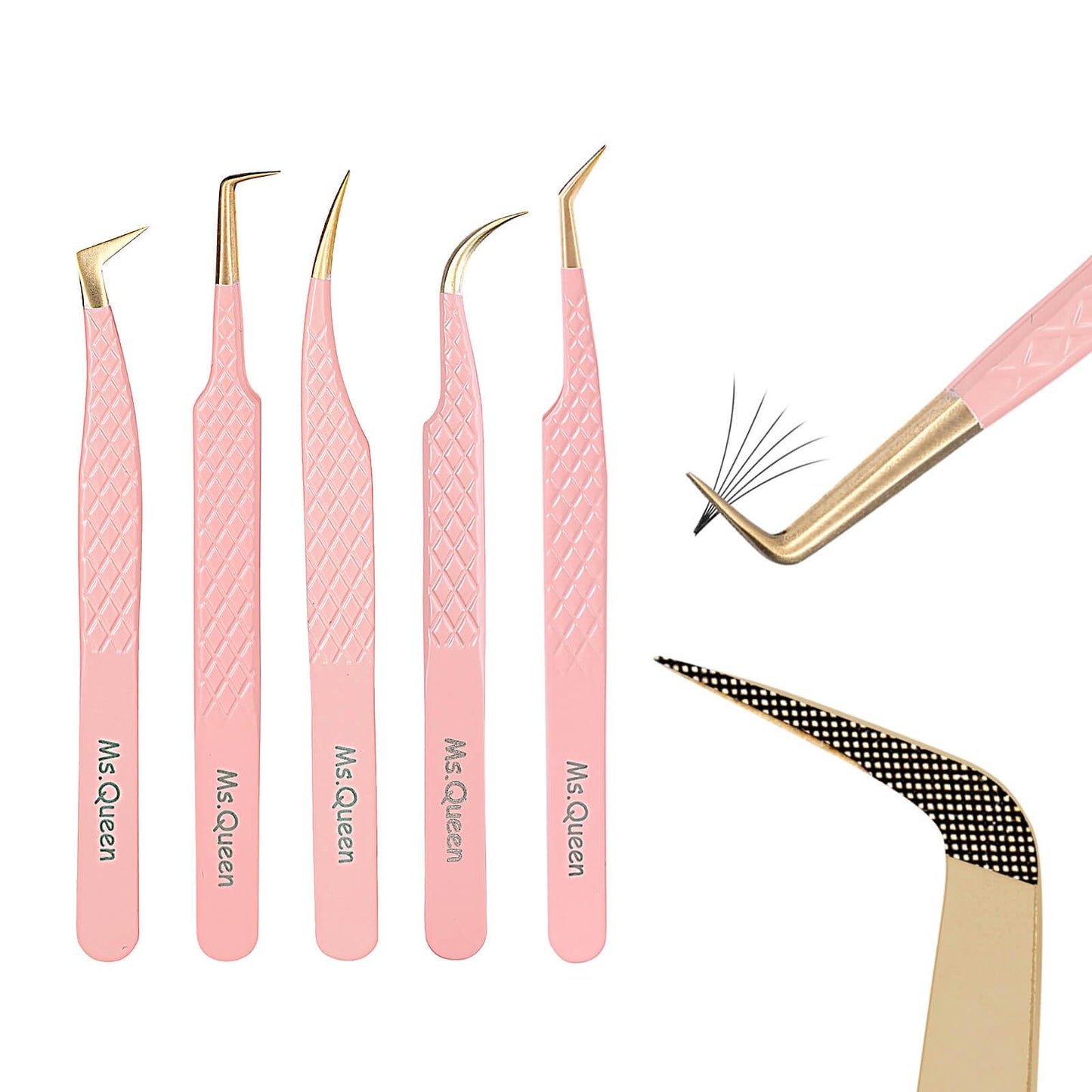Ms.Queen Eyelash Extension Tweezers Set,Fiber Tip Volume Tweezers Curved 45 90 Degree Angled Tip Lash Tweezers for Mega Volume Mink Lashes Beauty & Personal Care Ms.Queen