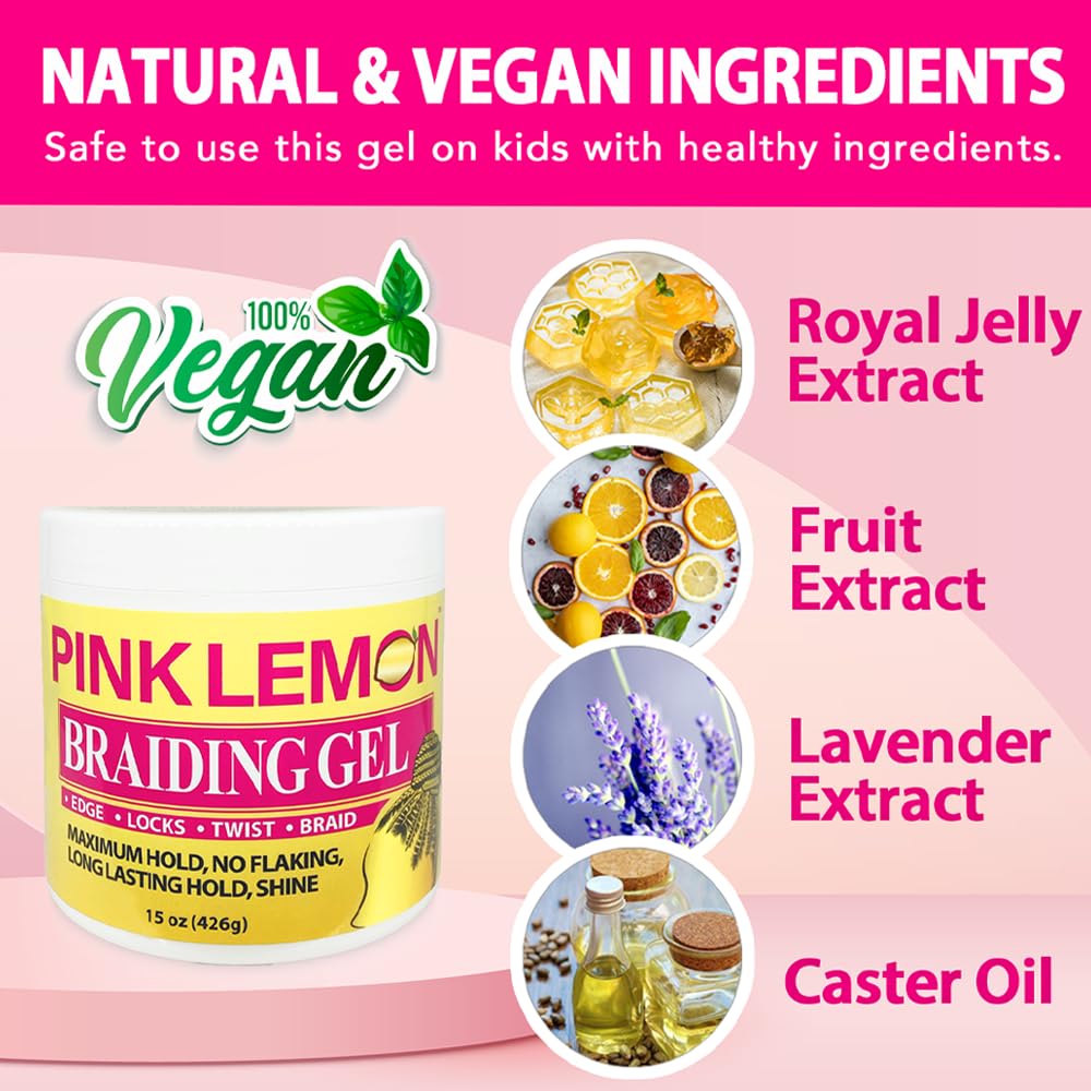 PINK LEMON Braiding Gel- Maximum Hold, No Flaking, Long Lasting Hold, High Shine. For Micro, Inter, Dread, Faux, Loc, Twist, Braid, Edge. (15 oz) Beauty & Personal Care PINK LEMON
