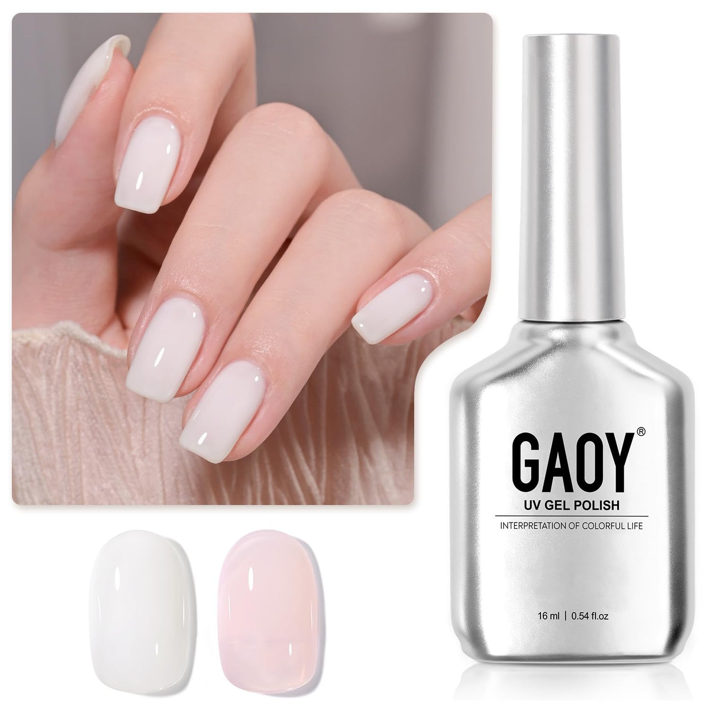 GAOY Sheer Light Pink Gel Nail Polish, 16ml 2 Colors 1352 1482 Jelly Milky White Translucent Soak Off UV Gel Polish Set for Nail Art DIY Manicure at Beauty and Personal Care GAOY Default Title