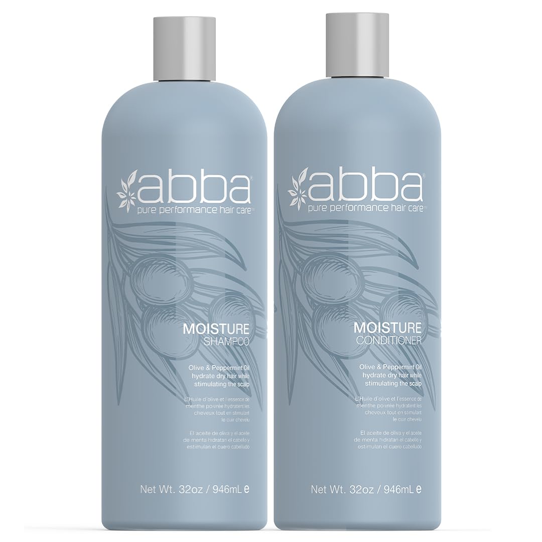 ABBA - Pure Moisture Shampoo & Conditioner Hydrating & Nourishing Value Duo Set - Olive Butter & Peppermint Oil, 32 fl oz Each Beauty & Personal Care ABBA