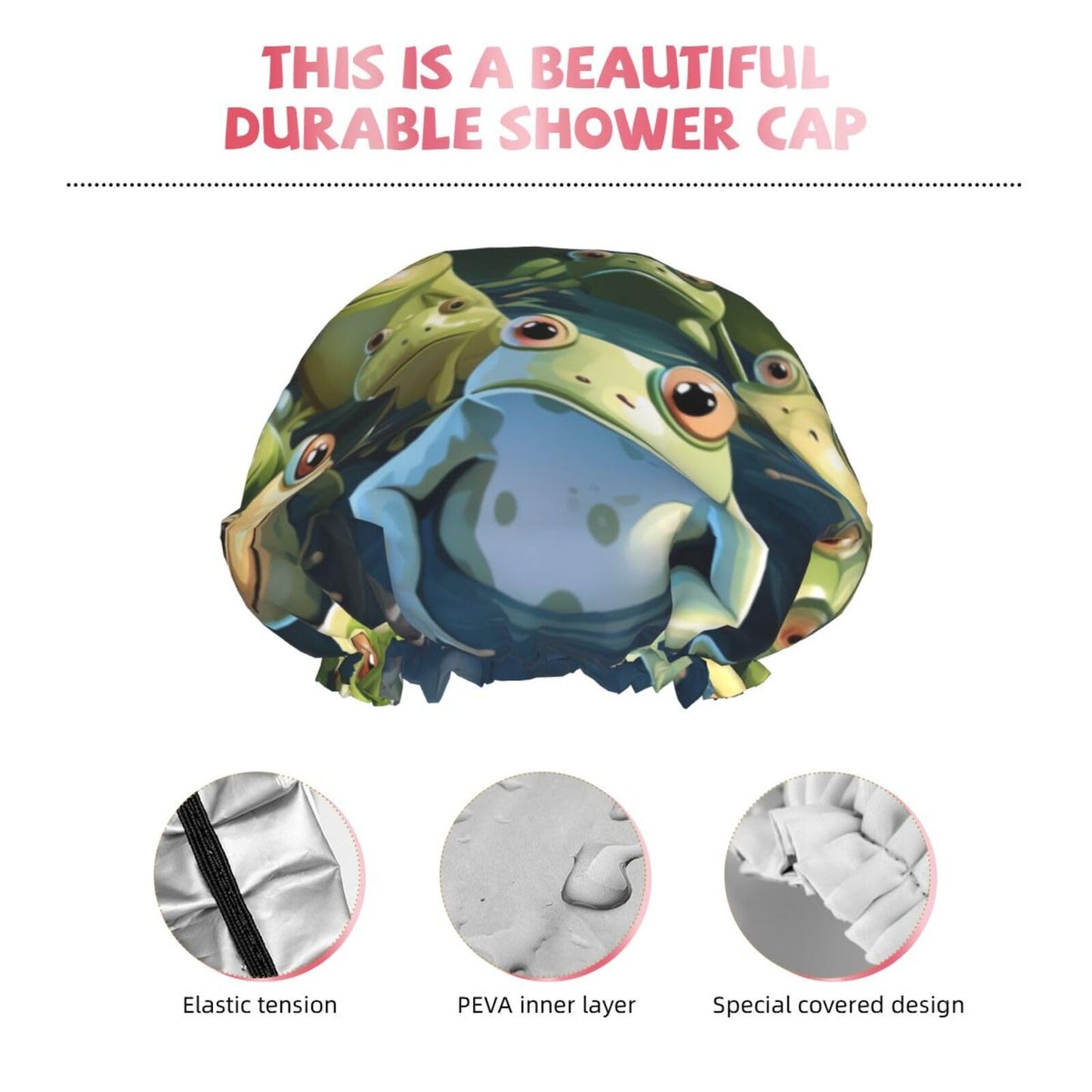 lots of frogs Shower Cap for Women Men Large Reusable Shower Bonnet Double-Layer Waterproof Bath Caps Elastic Band Hair Hat for All Hairstyles Beauty and Personal Care BWLHJKE