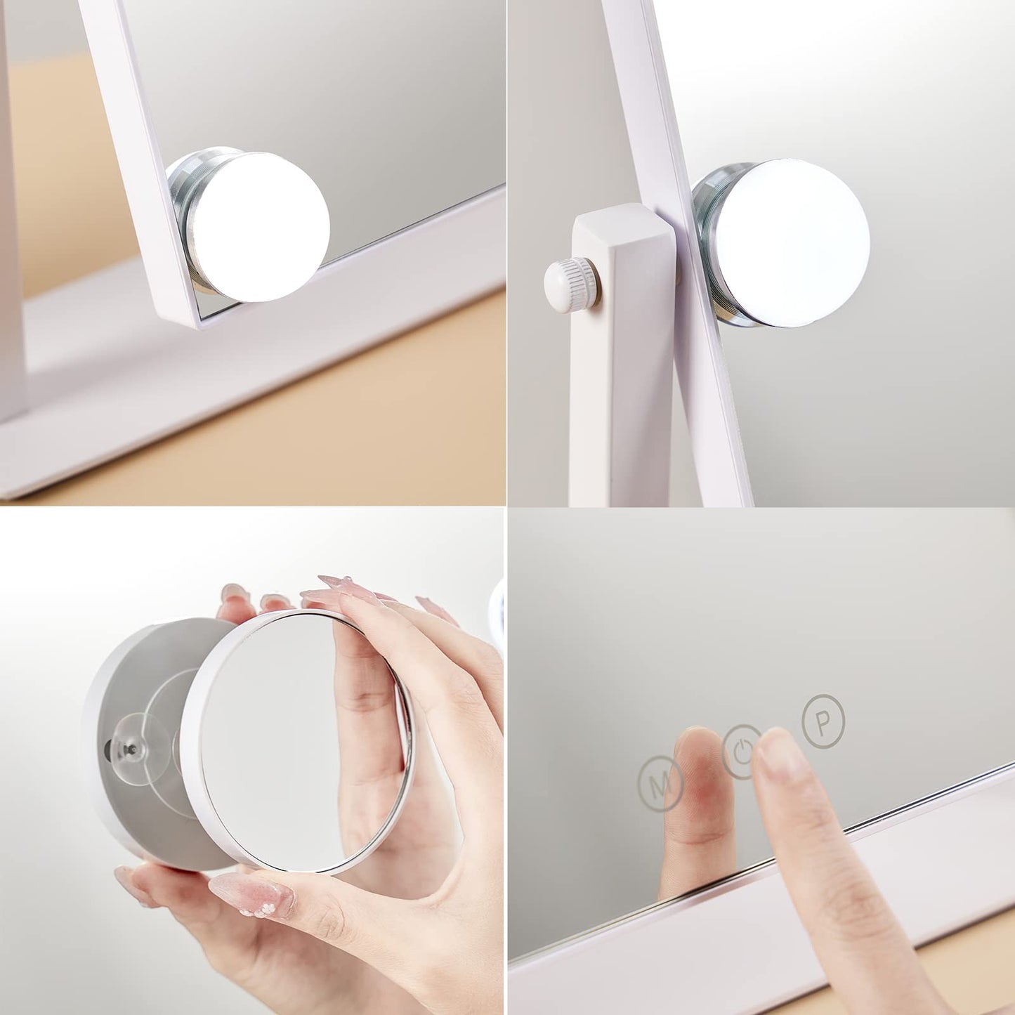 HIEEY Hollywood Vanity Mirror with Lights, Makeup 9 Dimmable Bulbs Three Color Lighting Modes, and 5X Magnification Mirror, Smart Touch Control Beauty & Personal Care HIEEY