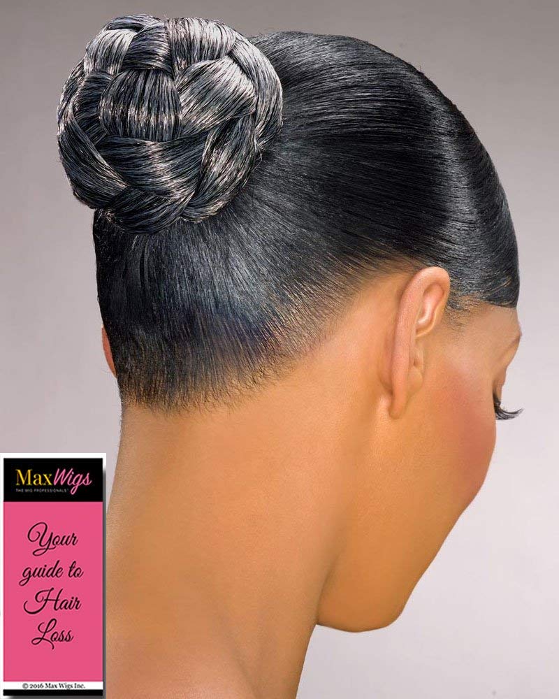 Maxwigs Dome S Hairpiece Color 34 Dark Brown with Gray - Foxy Silver Wigs Thick Braided Chignon Comb Attachment Updo Style Hairpiece Extension