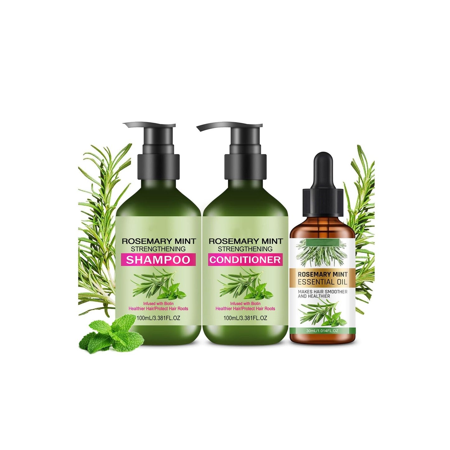 Rosemary Mint Strengthening Shampoo and Conditioner with Hair Oil, Rosemary Hair Treatment Set For Strengthens Hair, Nourish & Smooth for Thin Hair Beauty & Personal Care New Cover