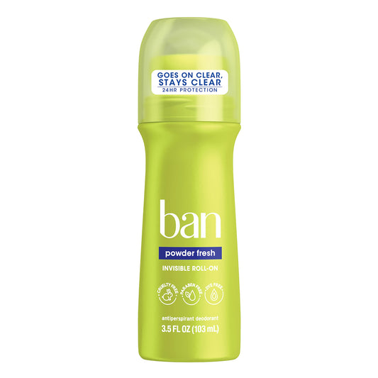 Ban Powder Fresh 24-hour Invisible Antiperspirant, Roll-on Deodorant for Women and Men, Underarm Wetness Protection, with Odor-fighting Ingredients Beauty and Personal Care Ban