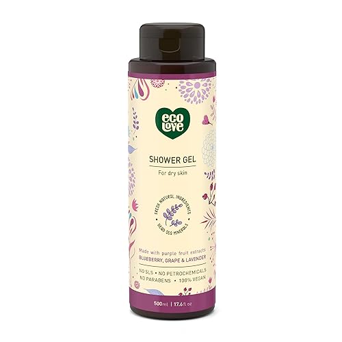 ecoLove - Natural Moisturizing Body Wash for Dry Skin - Organic Blueberry, Grape & Lavender - No SLS or Parabens - Vegan and Cruelty-Free Shower Gel Beauty & Personal Care ecoLove