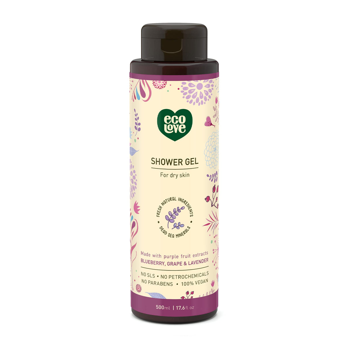 ecoLove - Natural Moisturizing Body Wash for Dry Skin - Organic Blueberry, Grape & Lavender - No SLS or Parabens - Vegan and Cruelty-Free Shower Gel Beauty & Personal Care ecoLove