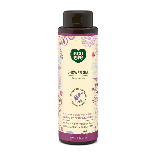 ecoLove - Natural Moisturizing Body Wash for Dry Skin - Organic Blueberry, Grape & Lavender - No SLS or Parabens - Vegan and Cruelty-Free Shower Gel Beauty & Personal Care ecoLove