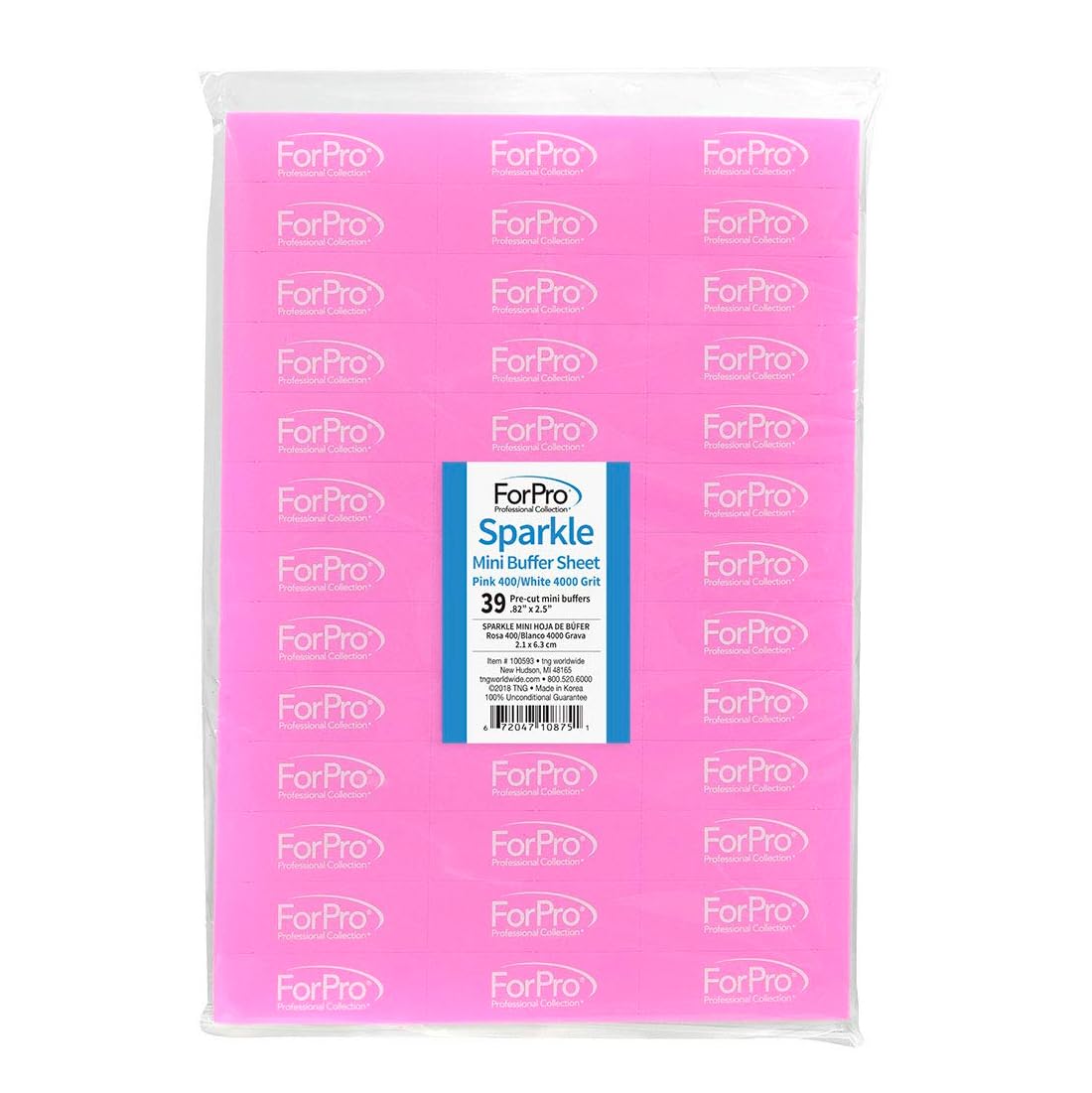 ForPro Professional Collection Sparkle Mini Buffer Sheet, Pre-Cut, Double-Sided Manicure & Pedicure Nail Buffers, Pink 400/White 4000 Grit, 39-Count Beauty & Personal Care ForPro Professional Collection