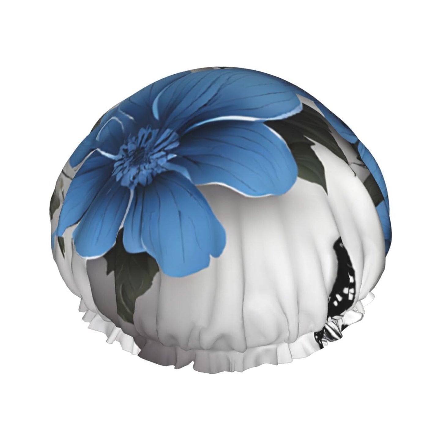 Gray Teal Flower Butterfly Printed Double Layer Lined Shower Cap,Shower Caps For Women Reusable Beauty and Personal Care BEIVGOXL