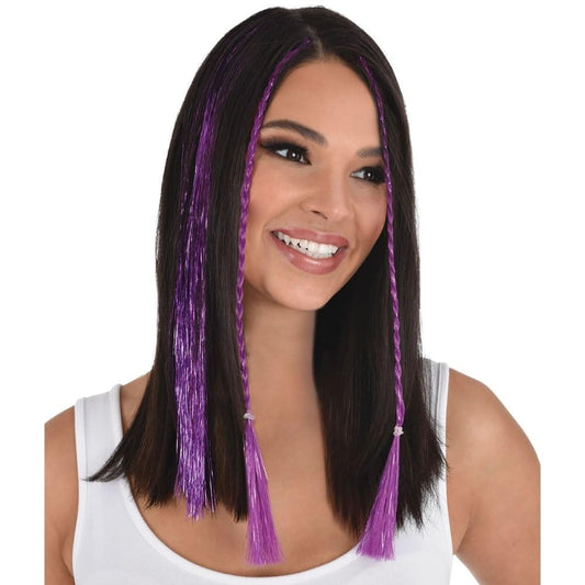 Amscan Vibrant Purple Tinsel Hair Extensions (15") 3 Pieces - Perfect Hair Accessory For Any Occasions