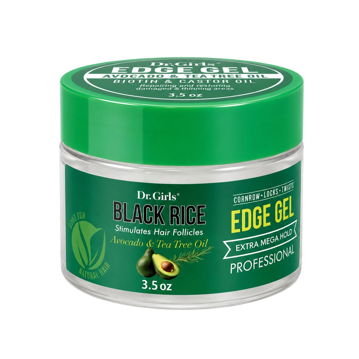 Dr. Girls Rice Water Edge Gel - Extra Mega Hold for Cornrows, Locs & Twists with Biotin, Castor Oil 3.5oz (Avocado & Tea Tree Oil) Beauty & Personal Care Dr.Girls