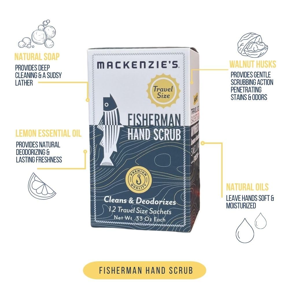 MACKENZIE'S Fisherman Hand Scrub Travel Size Packets - Gifts for Fishermen - Gifts for Men - Father's Day - Gifts for Cooks - Cleansing & Deodorizing Beauty & Personal Care MACKENZIE'S