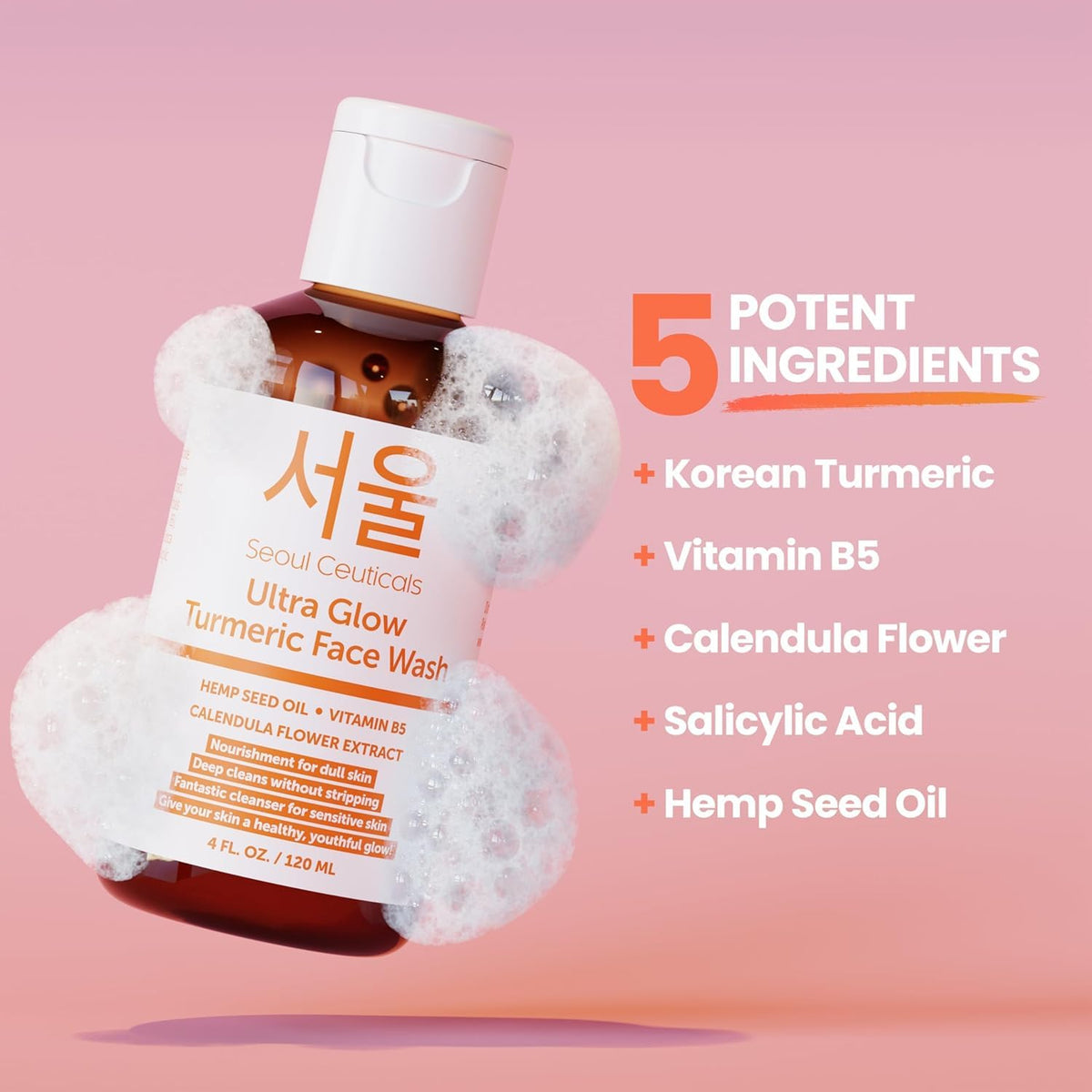 SeoulCeuticals Korean Turmeric Face Wash Cleanser - Vegan Cruelty Free Korean Skincare Facial Cleanser - K Beauty Skin Care for Dry Sensitive Skin 4oz Beauty & Personal Care SeoulCeuticals