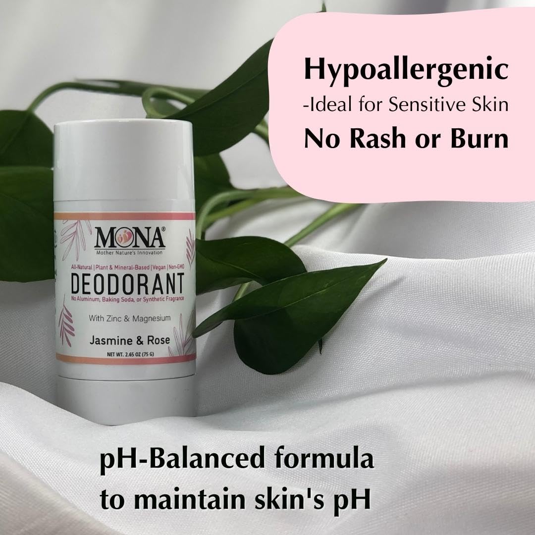 MONA BRANDS All Natural Magnesium Deodorant for Women & Men - Aluminum, Baking Soda, & Synthetic Fragrance Free for Sensitive Skin (Jasmine Rose) Beauty and Personal Care MONA