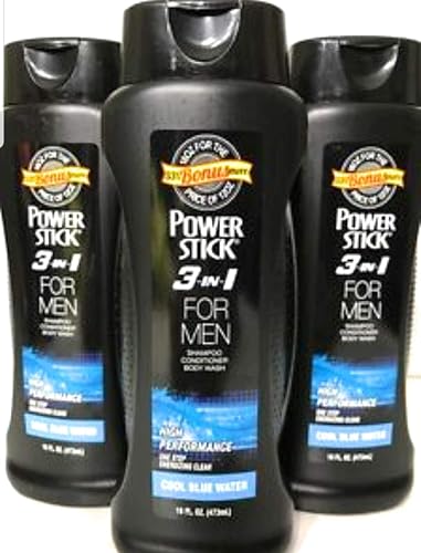 3 pack of PowerStick 3-in-1 Body Wash Shampoo and Conditioner for Men Cool Blue Water Beauty & Personal Care Boppon