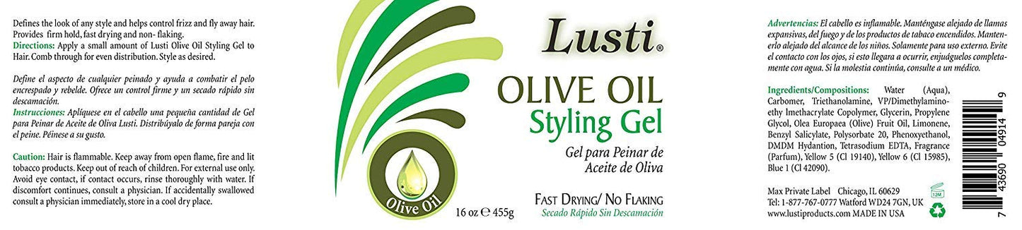 Lusti Olive Oil Styling Gel, 16 fl oz - Fast Drying, No Flaking - Control Frizz & Fly Away Hairs Beauty & Personal Care Lusti