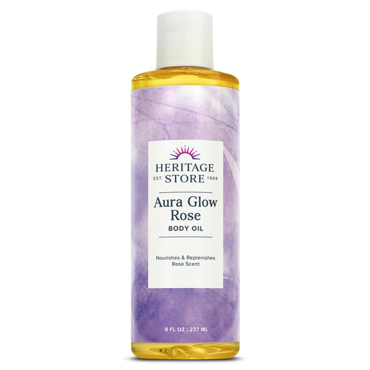 HERITAGE STORE Aura Glow Rose Body Oil, Luxurious Body Moisturizer for Dry Skin, Massage Oil, Bath and Shower Oil, Carrier Oil for Essential Oils Beauty & Personal Care HERITAGE STORE