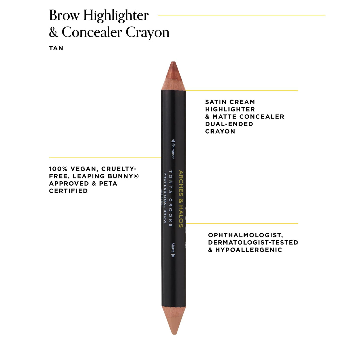 Arches & Halos Brow Highlighting and Concealer Crayon - Tan - Shaping and Shimmer Eyebrow Stick and Highlighter Duo - Soft, Ultra Creamy Formula Beauty & Personal Care Arches & Halos