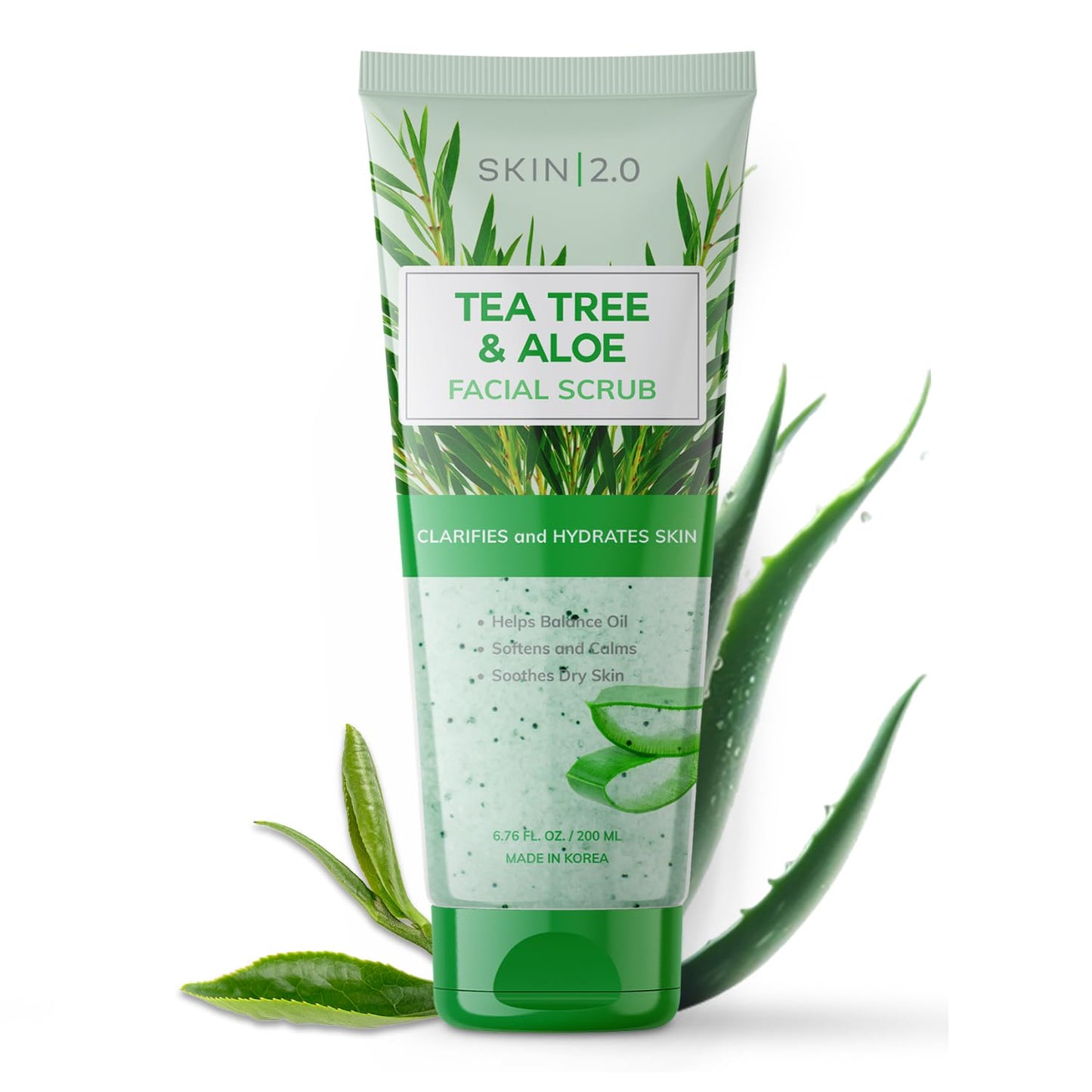 Skin 2.0 Tea Tree & Aloe Gentle Exfoliating Scrub - Dermatologist Tested, Multi-Tasking Cleanser, Clears Skin - Anti-Aging, Clean Beauty, Cruelty-Free Beauty & Personal Care Skin 2.0