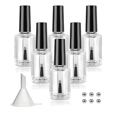 Agidea Empty Nail Polish Bottles with Brush Cap, 15ml Empty Glass Refillable Nail Polish Bottles with Mixing Agitator Balls & Funnels, Pack of 6 Beauty & Personal Care Agidea