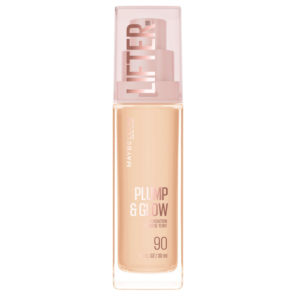 Maybelline Lifter Plump & Glow Foundation, Liquid Foundation with 2% Niacinamide + Hyaluronic Acid, Plumping and Brightening Face Makeup, 90, 1 Count